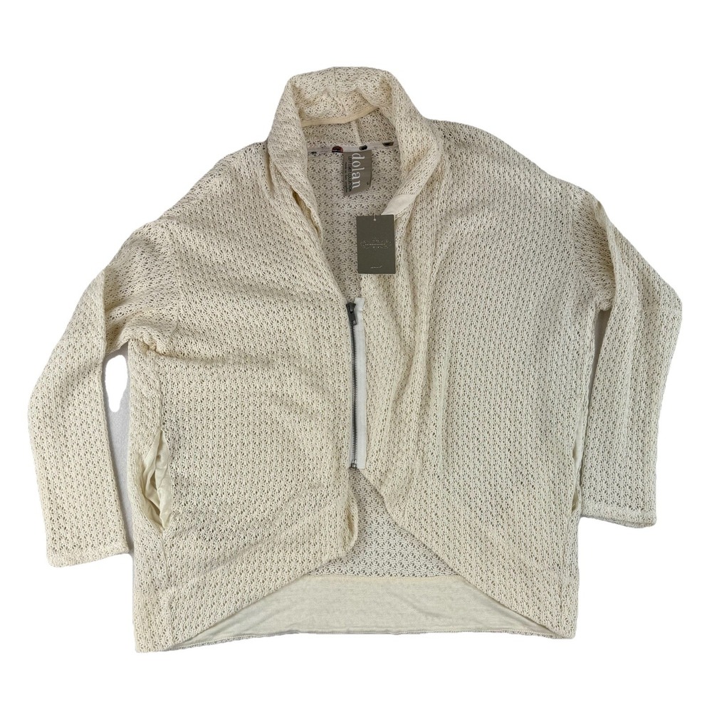 Dolan Cardigan Small Zip Front Cream White Crochet Long Sleeve Anthropologie‎